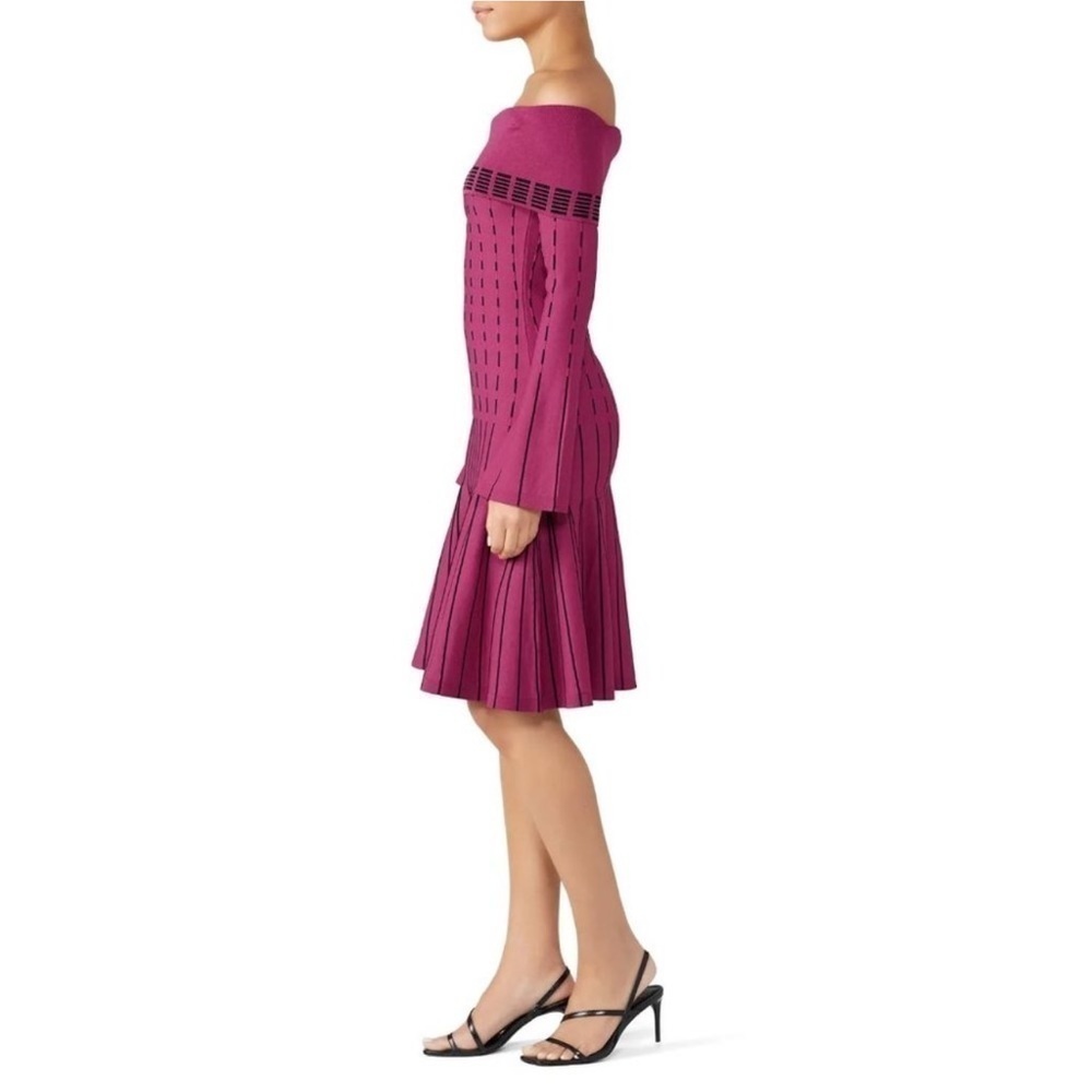 PRABAL GURUNG Off The Shoulder Knit Dress In Raspberry - Picture 2 of 6